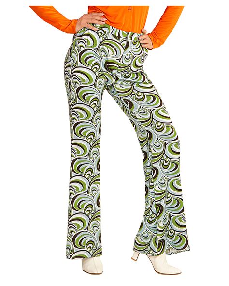 Groovy 70`s Womens Flared Pants Waves For Theme Parties Horror