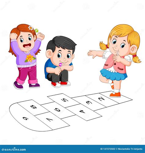 Children Playing Hopscotch Stock Vector Illustration Of Mates 137373502
