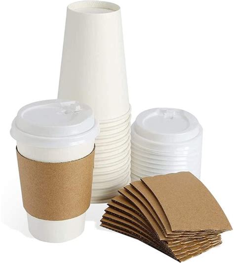Buy Markq [50 Sets] Disposable Coffee Cups With Lids And Sleeves 16 Oz White Hot Paper Cup