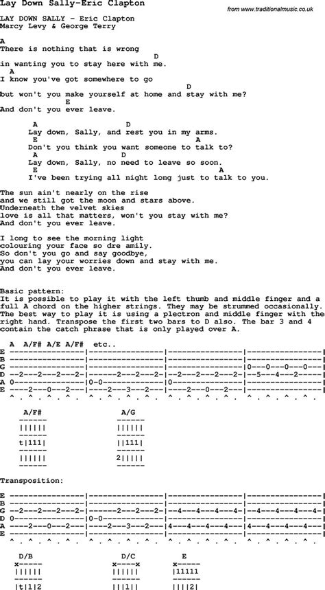 Blues Guitar Song Lyrics Chords Tablature Playing Hints For Lay Down Sally Eric Clapton