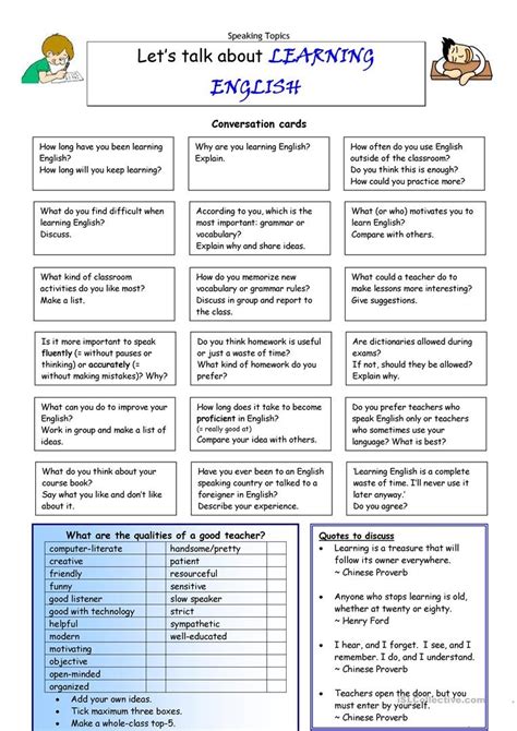 Lets Talk About Learning English Worksheet Free Esl Printable Free