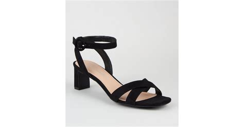 Black Suedette Cross Strap Slim Block Heel Sandals New Look