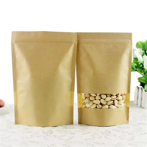 50 Pcs Kraft Stand Up Zip Lock Bags Pouches With Clear Window Kraft