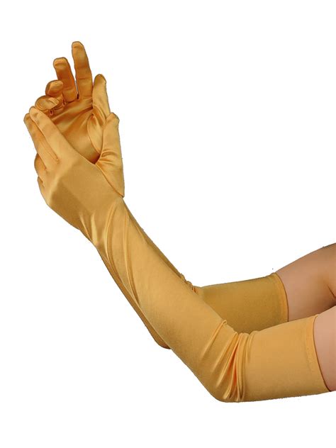 NYFASHION101 Women S Classic Long Opera Length Satin Gloves 16BL Gold