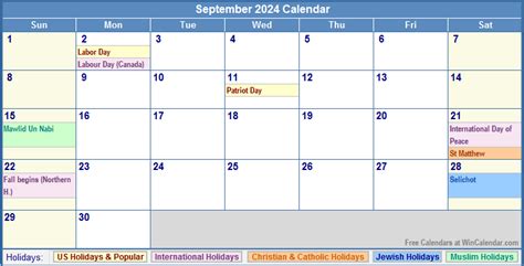 September 2024 Calendar With Holidays As Picture