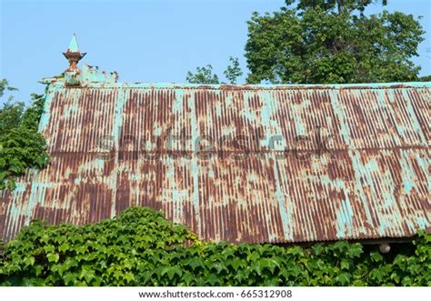 Rusty Corrugated Iron Roof Sheets Background Stock Photo 665312908