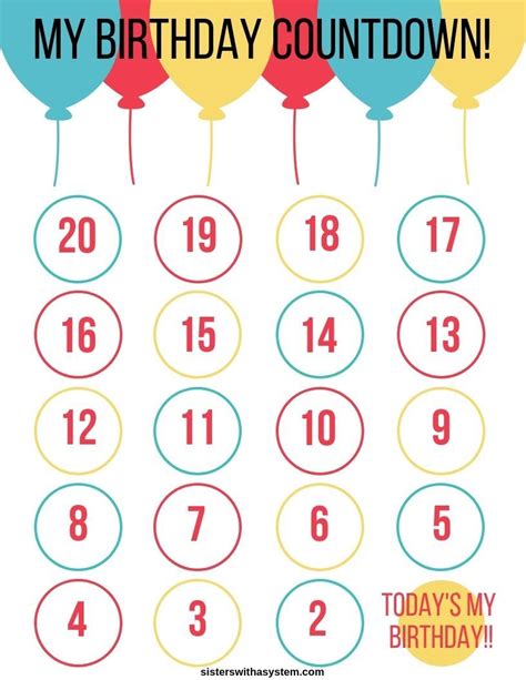 Birthday Countdown Printable It Has Paper Links Counting Down From Days To Go