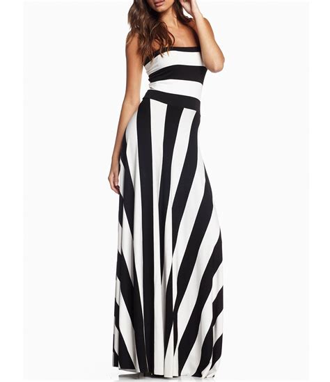 Buy Black And White Striped Dress Maxi In Stock