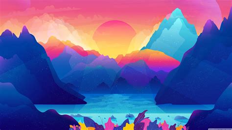 Cartoon hd wallpaper for iphone, for android. Animated Colorful Landscape 4K wallpaper