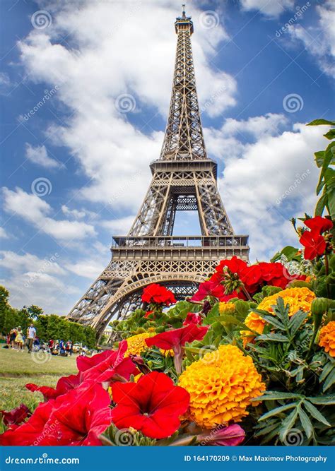 Paris France Eiffel Tower In Paris On A Summer Day With Colorful