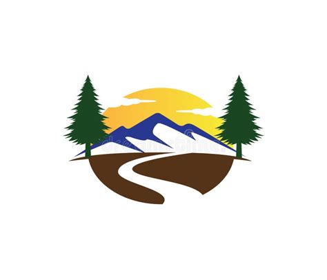 Mountain Road Pine Tree Vector Logo Design Stock Illustration