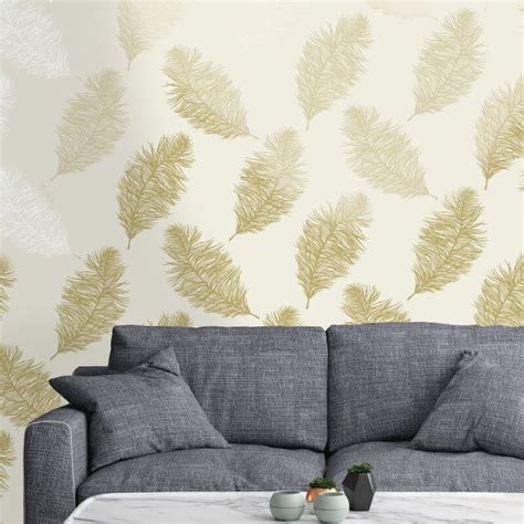 A Feather Inspired Metallic Wallpaper Design In Cream And