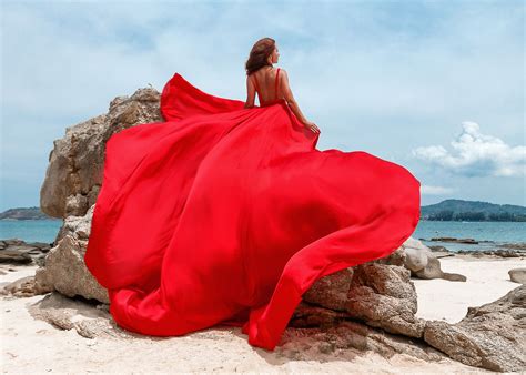 Flowy Long Red Dress For Beach Photoshoot Photoshoot Dress Flowy