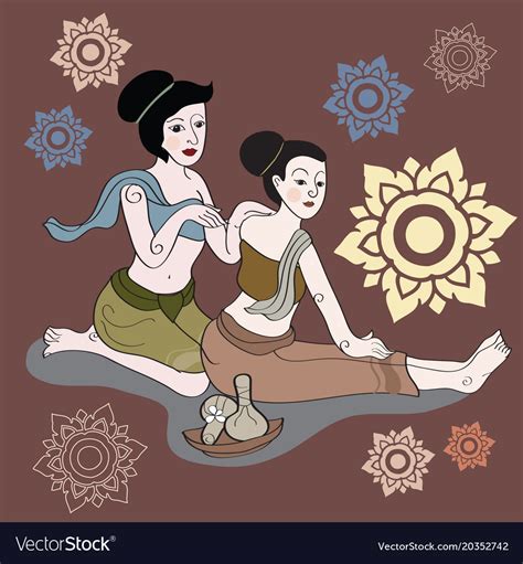 Thai Massages Style In Colorful With Hand Drawn Vector Image
