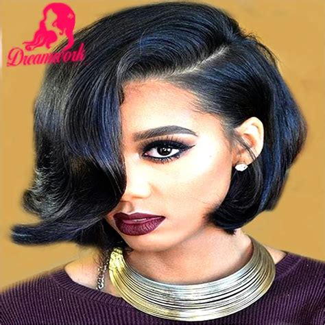 Short Wavy Bob Wigs Human Hair For Black Women Glueless Lace Front Bob