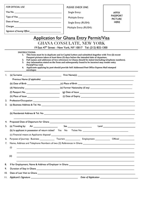 Fillable Application Form For Ghana Entry Permit Visa Printable Pdf Download