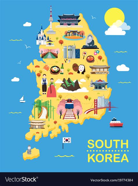 Map Of Korea Attractions Royalty Free Vector Image
