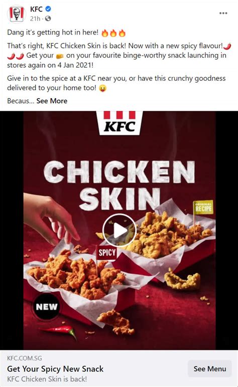 Their slogan is finger lickin' good and they have been providing juicy, delicious, finger lickin' chicken in a variety of ways for generations. KFC Chicken Skin is returning from Monday (4 Jan) in two ...