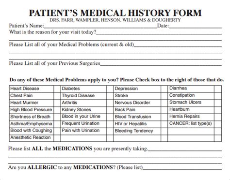 New Patient Medical History Form Template Pdf Template