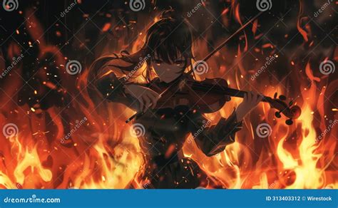 AI-generated Illustration of Anime Girl Impassioned Violinist Plays a
