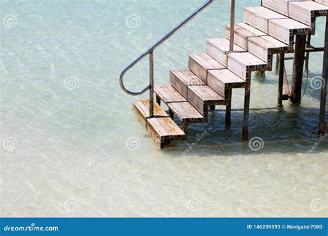 Stairs Leading Into Turquoise Caribbean Water Stock Image Image Of