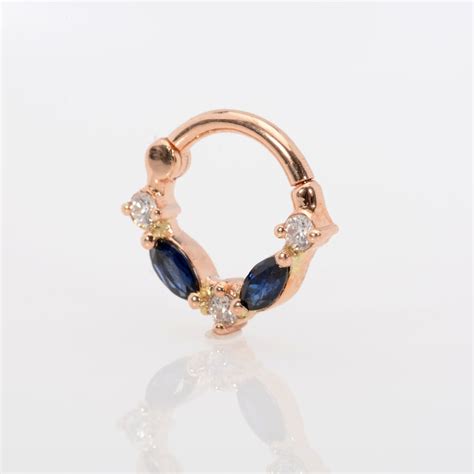 piercing 14k solid gold septum clicker marquise sapphires etsy