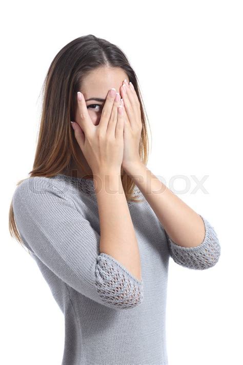 Embarrassed Woman Looking Through Her Stock Image Colourbox