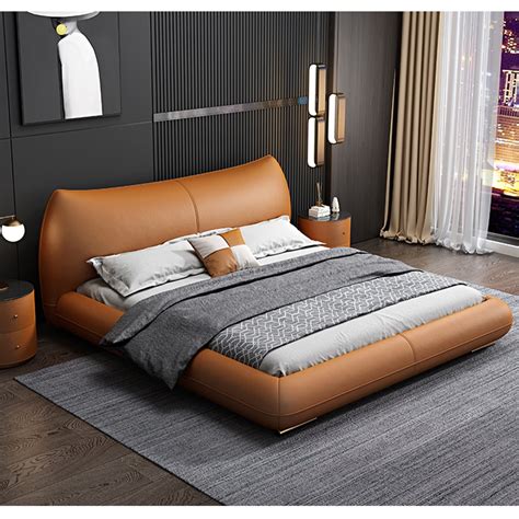 Linlamlim Genuine Leather Bed Double Size Rectangle Bed Frame Nordic King Queen Size Wedding