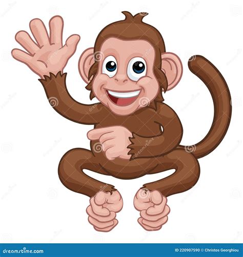 Monkey Cartoon Animal Waving And Pointing Stock Vector Illustration
