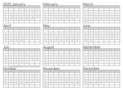 Full Year 2025 Calendar Template In Landscape