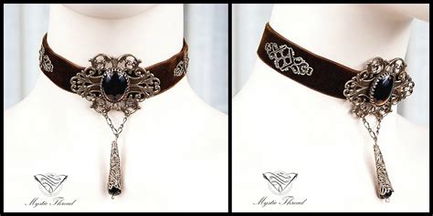 Brown Velvet Gothicvictorian Choker With Smoke Topaz Gem By Mystic Thread E Shop