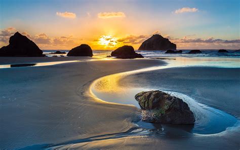 Download Sandy Rocky Beach Sunset Wallpaper Sandy Beach With Sunset