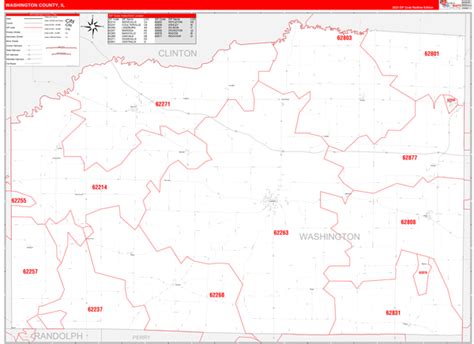 Washington County Il Zip Code Wall Map Red Line Style By Marketmaps