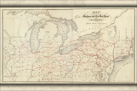 Poster Many Sizes Map Of The Sunbury And Erie Railroad Ohio 1850 24
