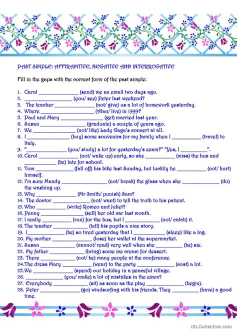 Past Simple Affirmative Negative A English Esl Worksheets Pdf Doc