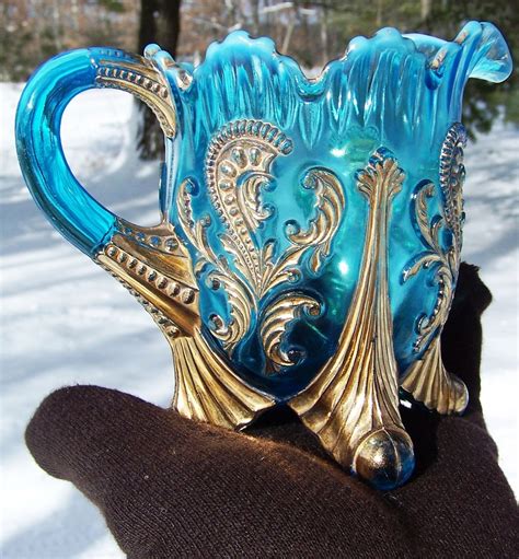 Northwood Inverted Fan And Feather Blue Creamer Collectors Weekly