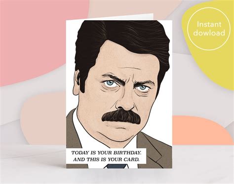Ron Swanson Birthday Card Printable Parks And Recreation Etsy