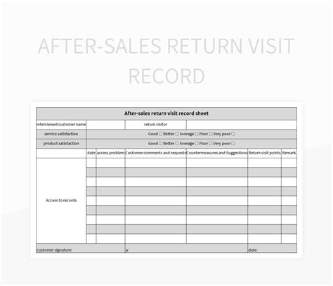 After Sales Return Visit Record Excel Template And Google Sheets File