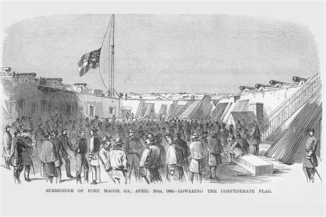 Surrender And Lowering The Confederate Flag At Fort Macon Georgia Painting By Frank Leslie Fine