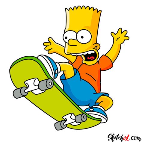 How To Draw Bart Simpson On A Skateboard Step By Step Drawing Tutorials Bart Simpson Drawing
