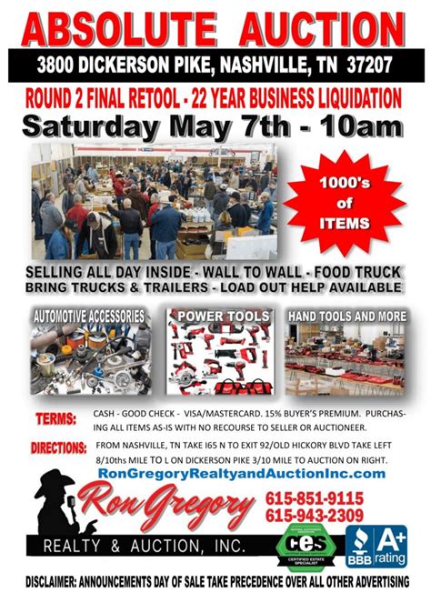 Retool Company Absolute Auction Round 2 Ron Gregory Realty And Auction