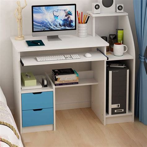 Okbop Home Computer Desk With Keyboard Tray Small White
