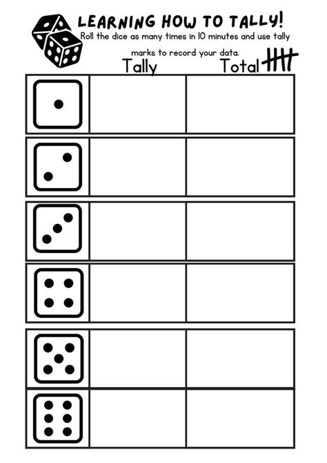 Editable Tally Dice Game Math Games Worksheet Template Tally Marks
