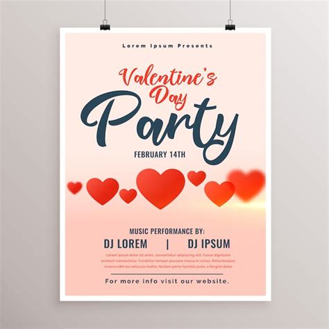 Free Vector Valentines Day Party Flyer With Red Hearts