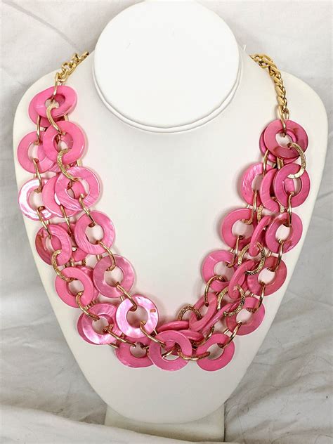 Fun Vintage Pink And Gold Tone Statement Necklace With Layers Of Etsy