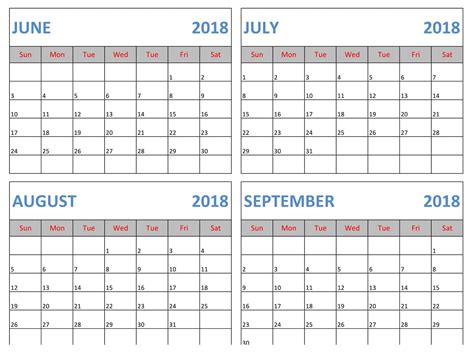 June July August Printable Calendar