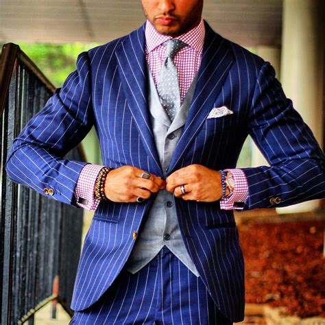 We're innovating the way men dress. Custom crafted navy chalk stripe | Mens wedding attire ...
