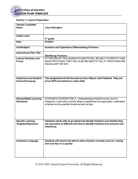 Coe Lesson Plan Template 1 Lesson Plan Template Section 1 Lesson