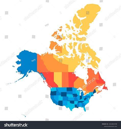 United States Canada Political Map Administrative Stock Vector Royalty