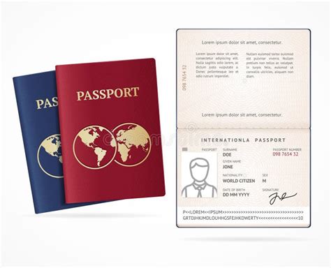 Realistic Detailed D International Passport Blank Set Vector Stock